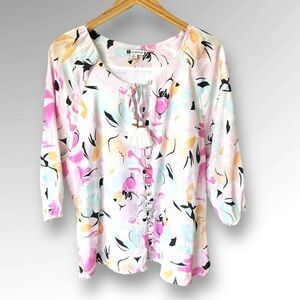 Rockmans Elbow Balloon sleeves Peasant Neck Top.